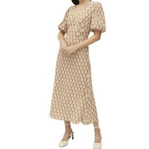 NEW $445 RHODE IRINA MIDI DRESS IN FLORAL STAMP CAMEL SIZE 12
